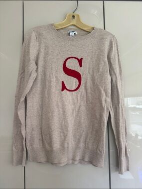 Old Navy Beige Crewneck Sweater with Red 'S'